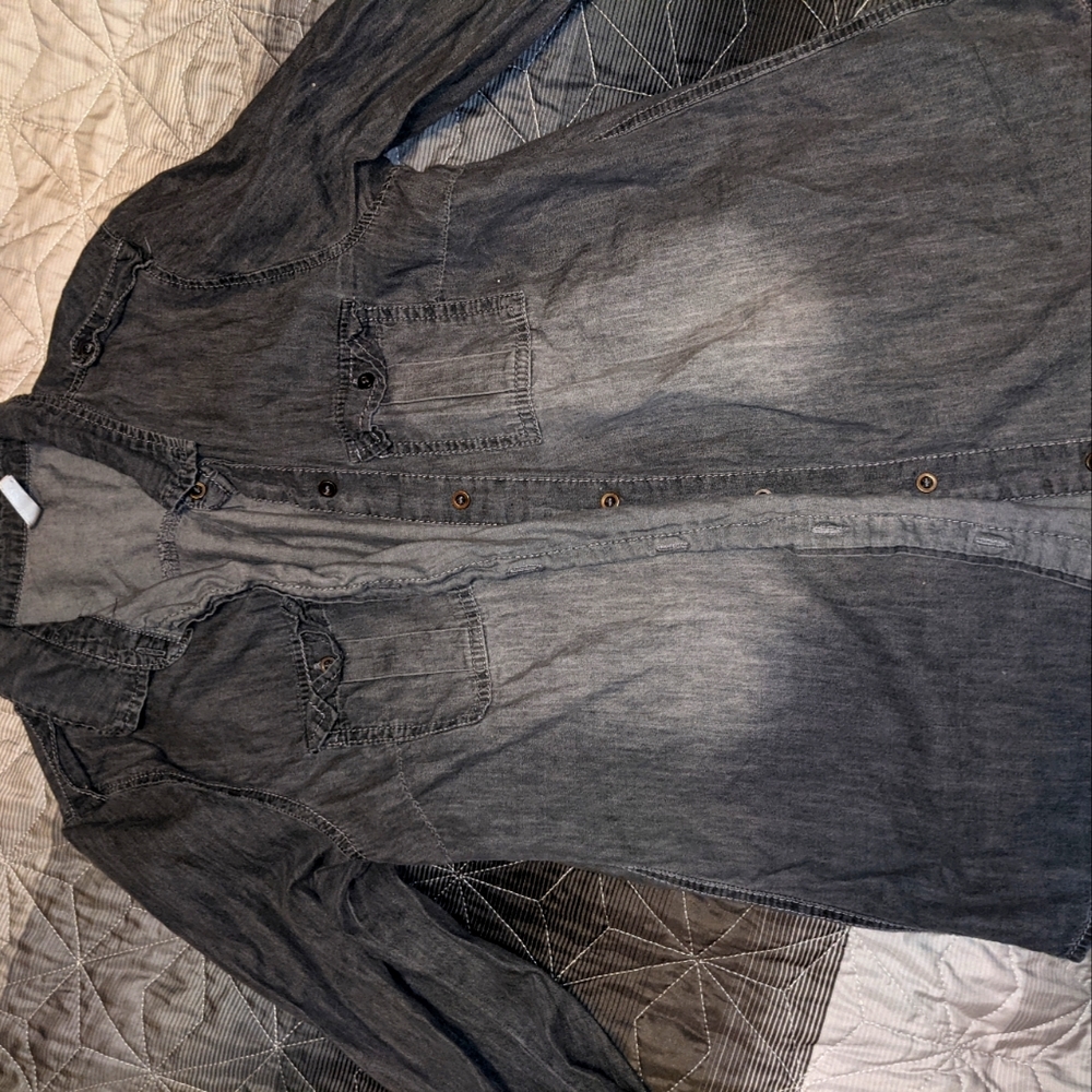 Jean button up top in charcoal grey colour EUC
